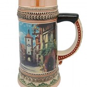 Ceramic Beer Stein Tankard German Rothenberg Village Scene (1 Liter)