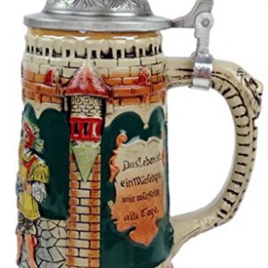 Classic Germany Castle Festive Scene Engraved Beer Stein with Ornate Metal Lid